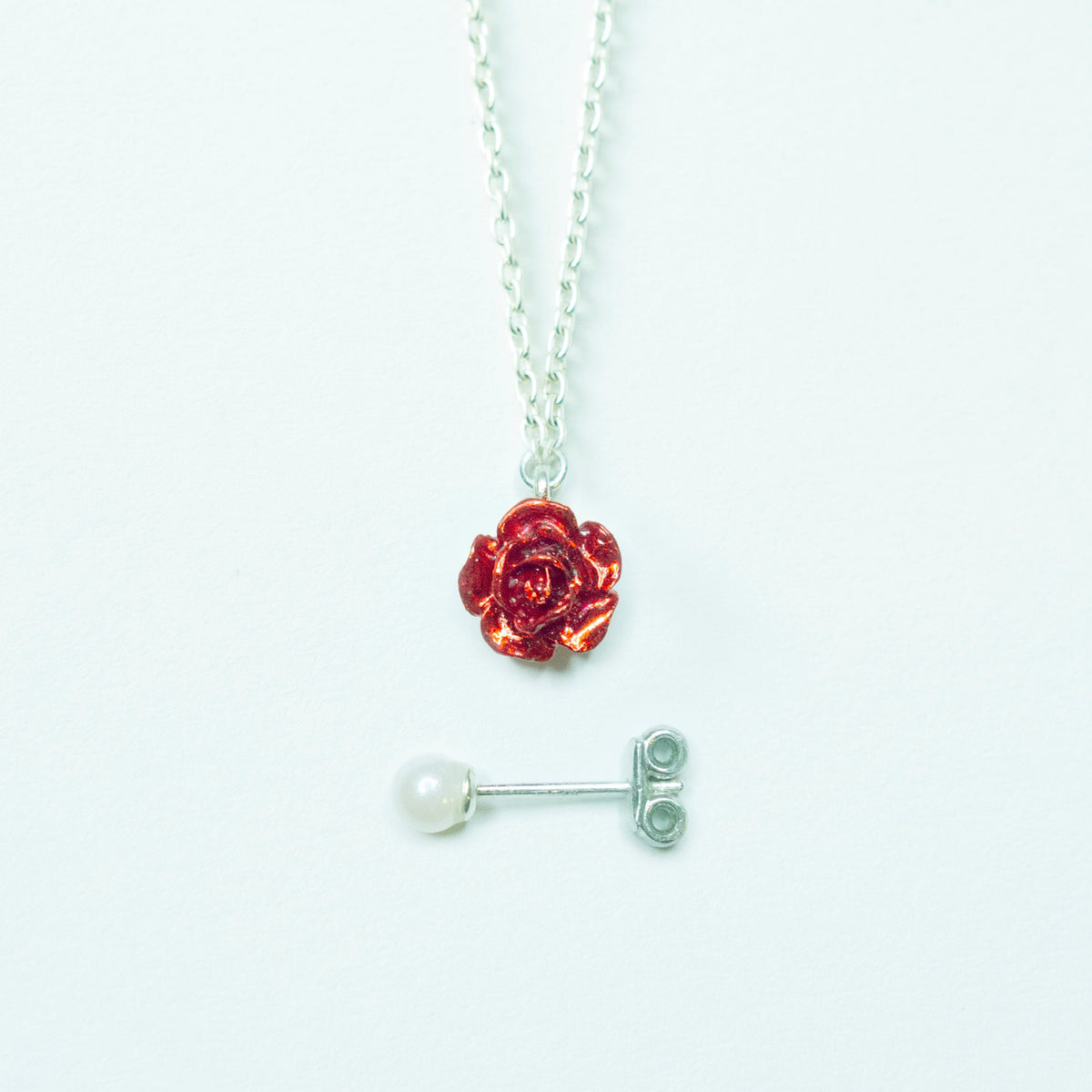 "Through the Rose -Pearl-" - Necklace&Pierce