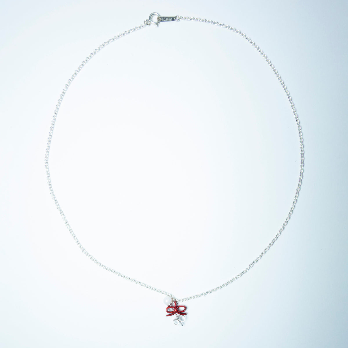 "Through the Ribbon -Pearl-" - Necklace & Pierce