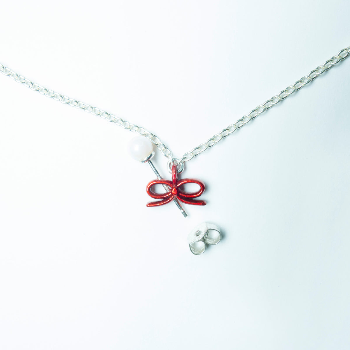 "Through the Ribbon -Pearl-" - Necklace & Pierce