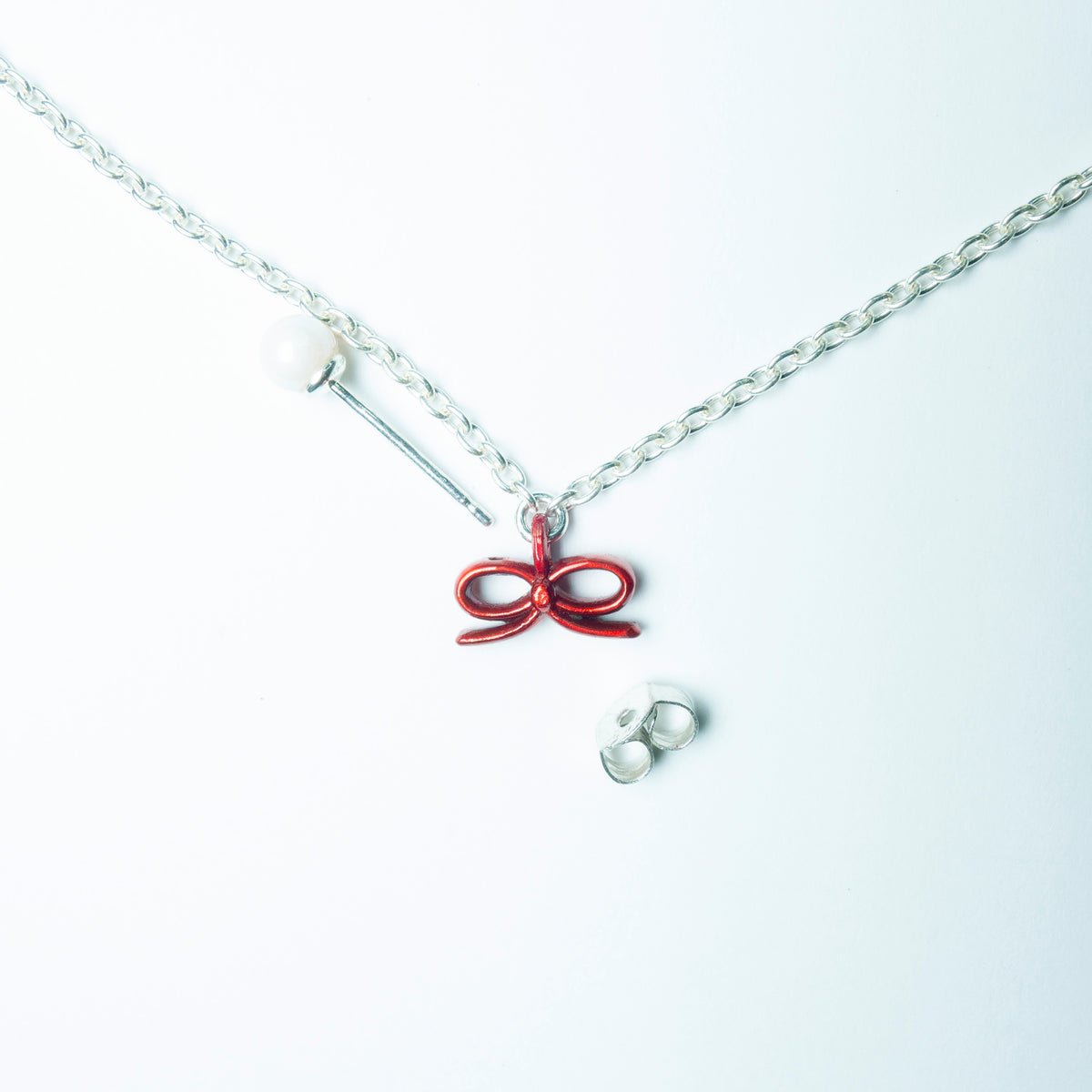 "Through the Ribbon -Pearl-" - Necklace & Pierce