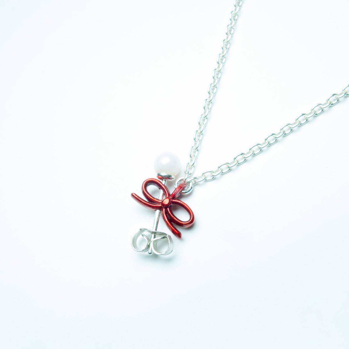 "Through the Ribbon -Pearl-" - Necklace & Pierce
